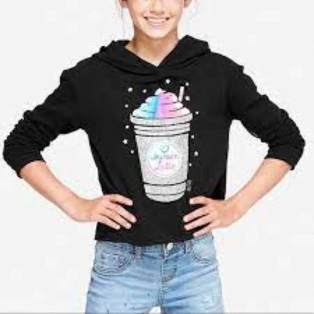 JUSTICE Unicorn Latte Cropped Girls Hoodie Size 14/16‎